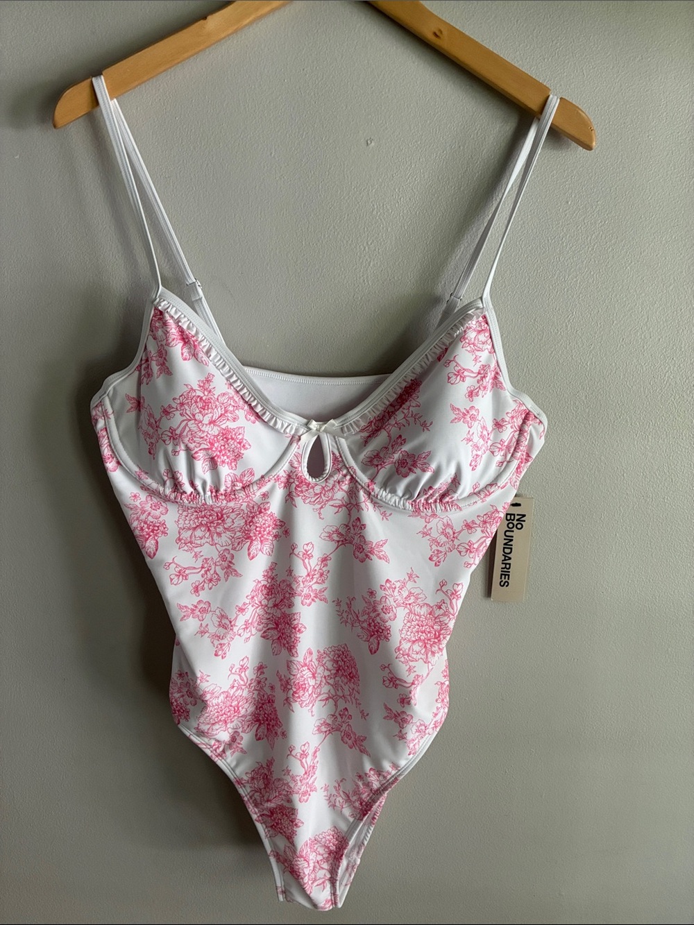 No Boundaries Pink Floral Toile One Piece Swimsuit XL High Leg Extra Cheeky NWT